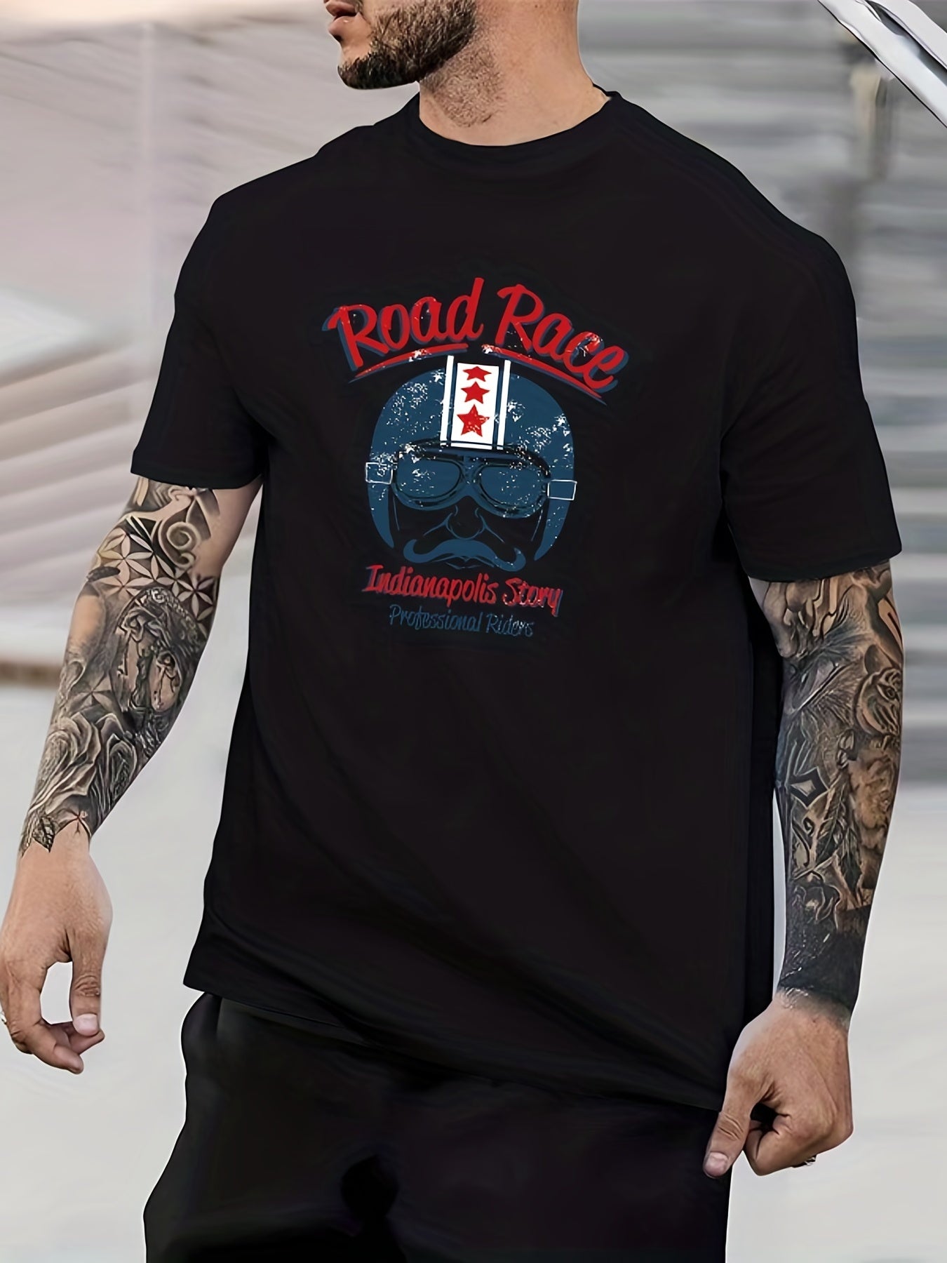 Retro Print Men's Graphic Crew Neck Tee Casual Comfy Tshirt
