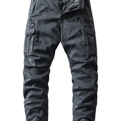 Cotton Solid Flap Pockets Straight Leg Cargo Pants Men Work Hiking Fishing