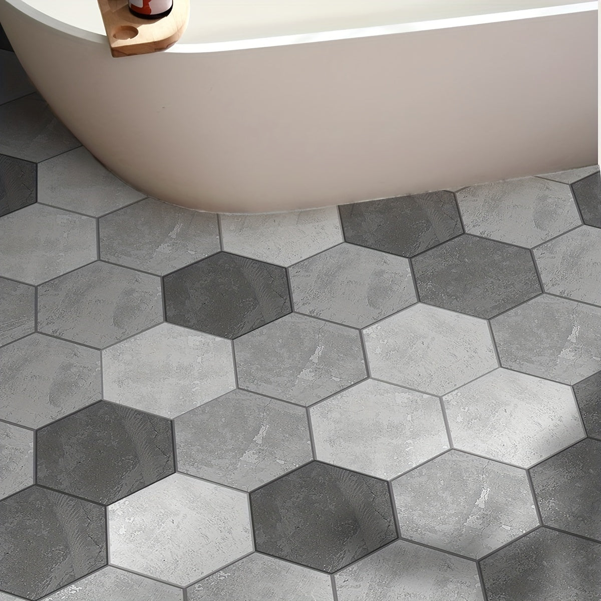 11pcs Cement Gray Hexagonal Floor Stickers Waterproof Non-slip Tile Stickers