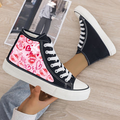 Love & Heart Print Plush Lined Chunky Canvas Sneakers
