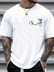 King Print Men's Graphic Crew Neck Niche T shirt Casual Comfy Tees