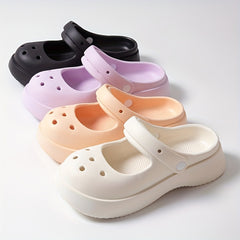 Women's Hollow Out Clogs Hole Shoes Solid Closed Round Toe Beach Slippers