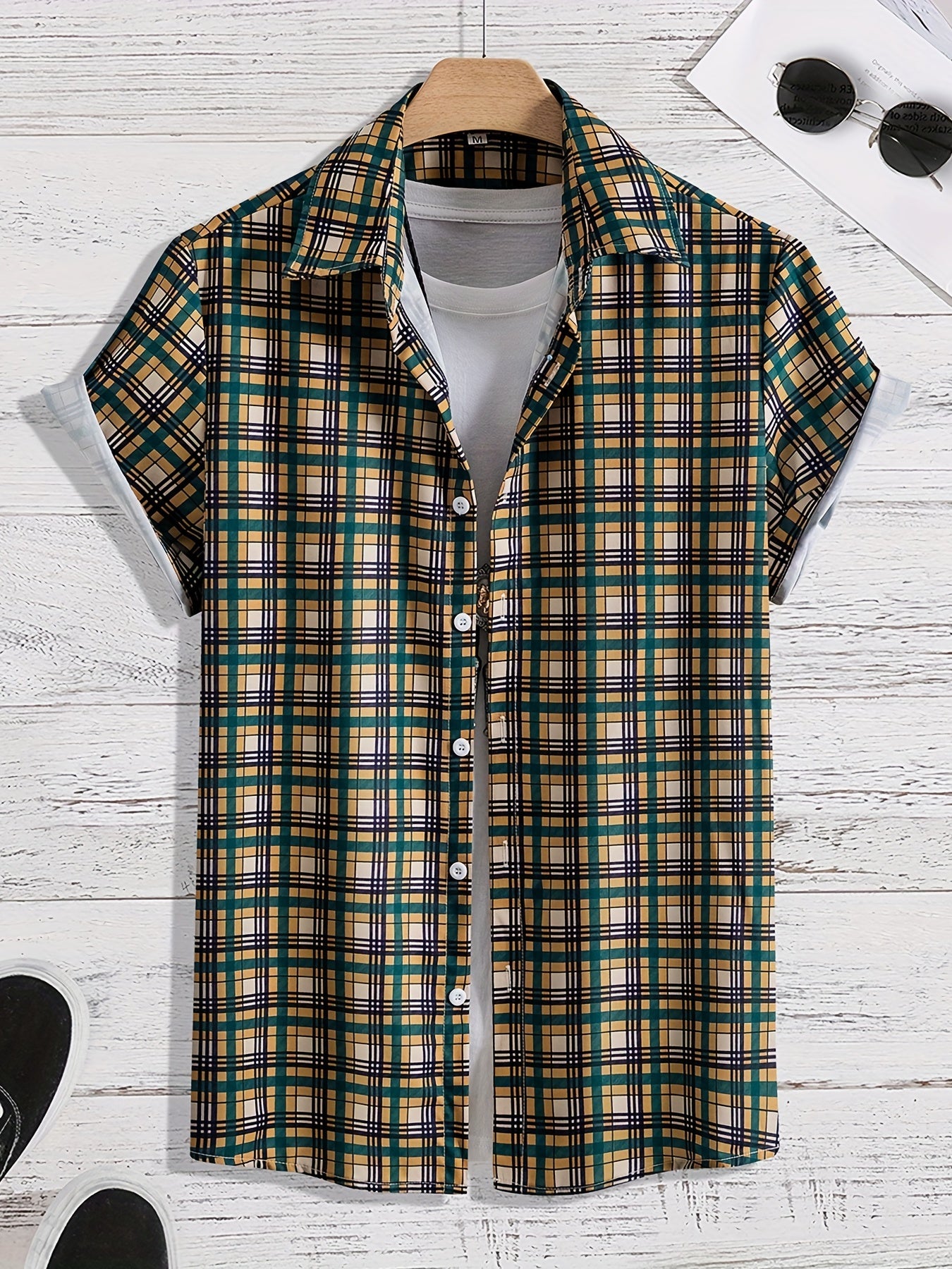 Men's Loose Fit Plaid Hawaiian Shirt