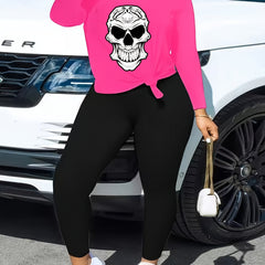 Women's Plus Size Skull Print Top & Leggings Set
