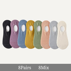 8 Pairs Solid No Show Socks Lightweight Non slip Ankle Socks Women's Stockings