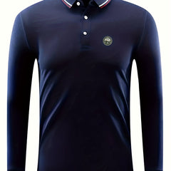Men's Vintage Long Sleeve Polo Shirt Casual Stretch Lapel Button Up