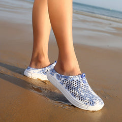 Floral Print Clogs Round Toe Slip On Flat Outdoor Slides