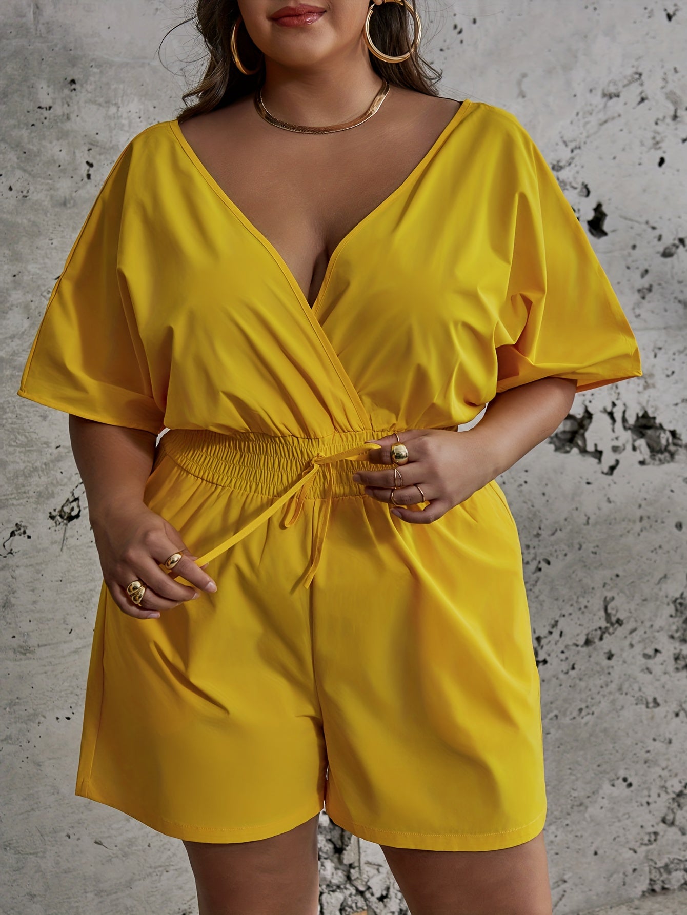 Solid Batwing Sleeve Romper with Pockets