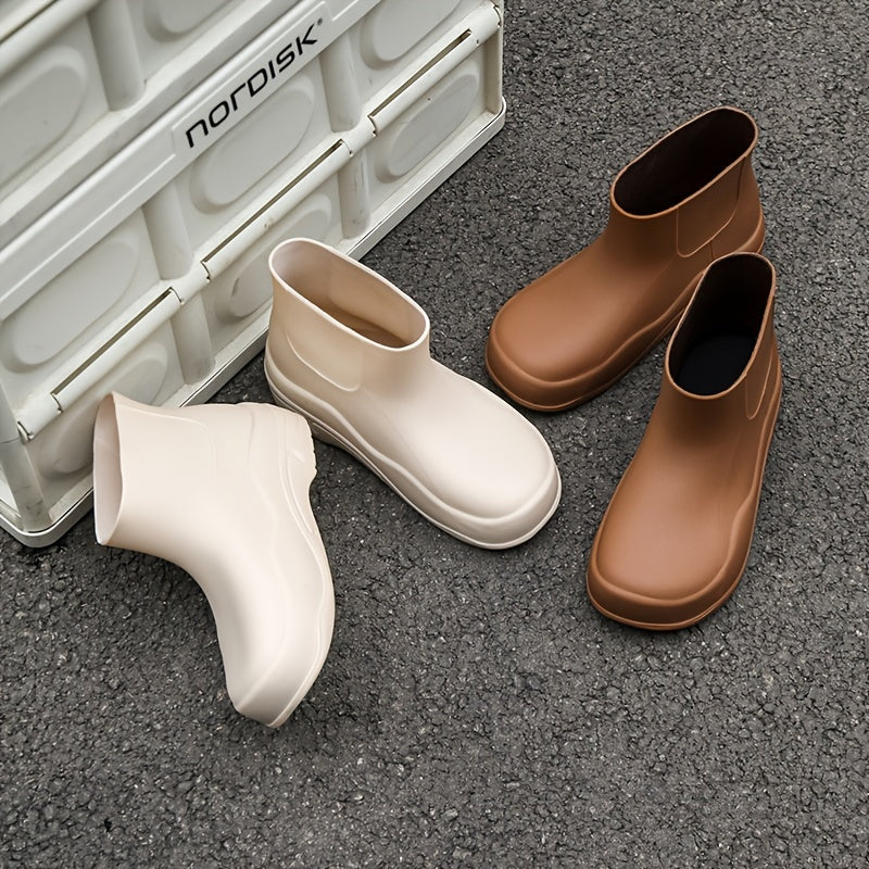Women's Solid Non-slip Chunky Rain Boots - Waterproof Short Boots