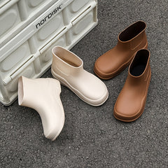 Women's Solid Non-slip Chunky Rain Boots - Waterproof Short Boots