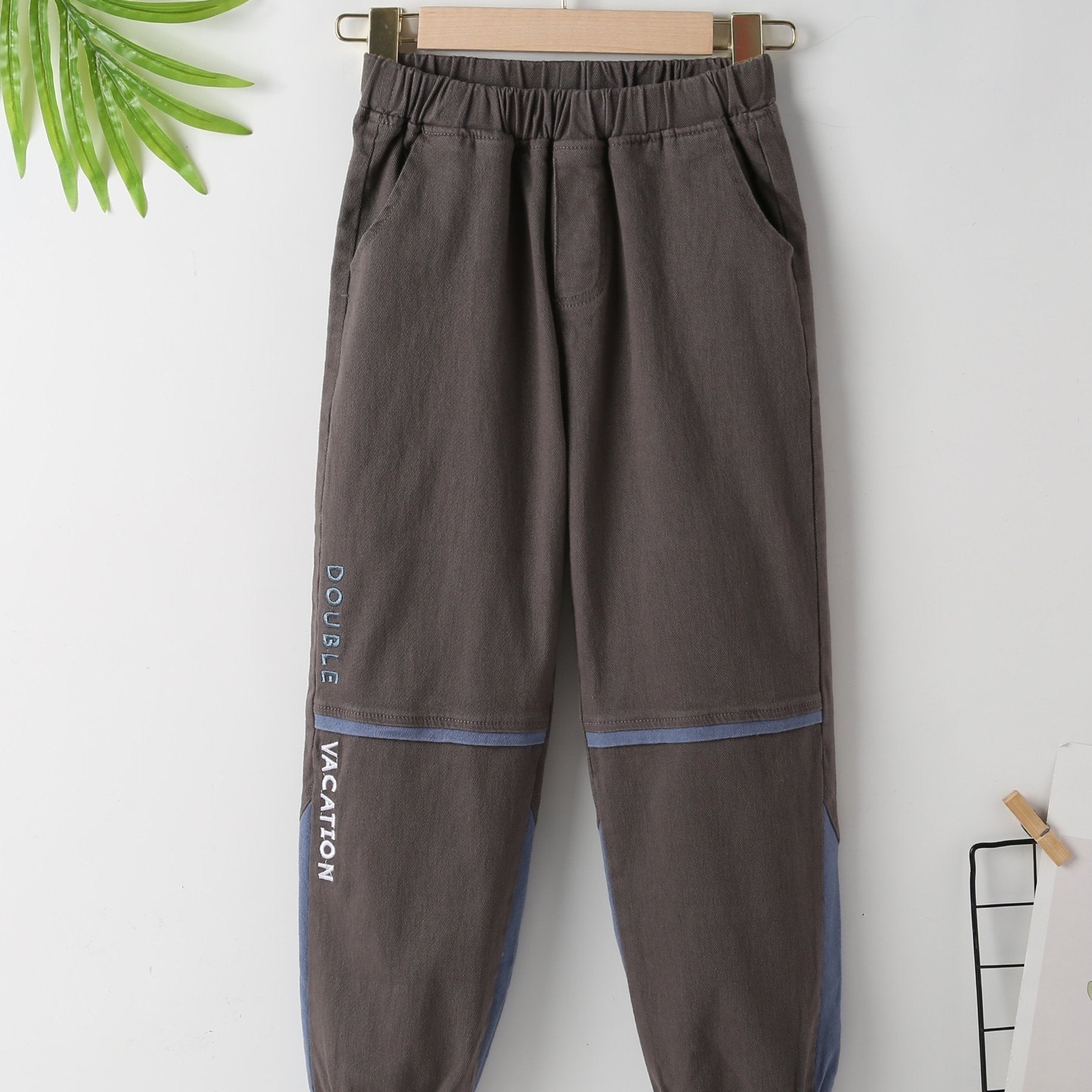 Boys Letter Embroidery Block Spliced Trousers