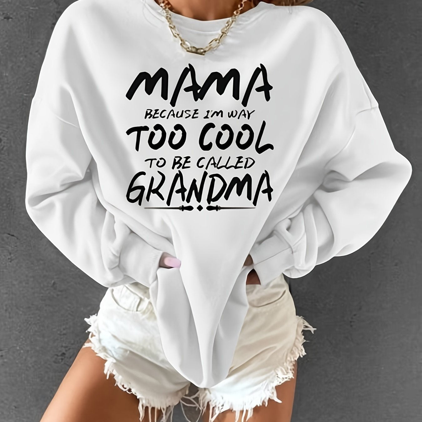 Mama Print Loose Sweatshirt Casual Long Sleeve
