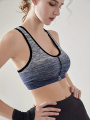 Ombre Front Zipper Shockproof Sports Top Racer Back Fitness Yoga Tan Top