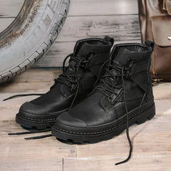 EXSHERO Men's Leather Snow Boots Warm Cotton Comfortable Anti skid Winter