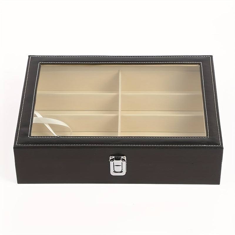 8 Slots Sunglasses Organizer Glass Lid Display Case Glasses Storage Holder