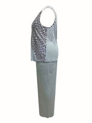 Colorblock Leopard Print Tank Top & Pants Pajama Set