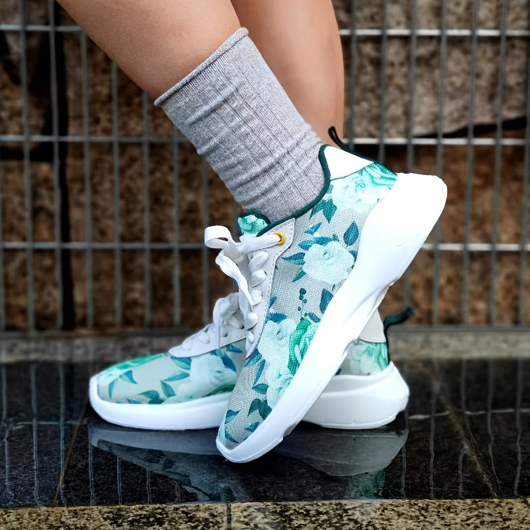 Floral Pattern Anti Slip Flat Sneakers Lightweight Outdoor Work Shoes