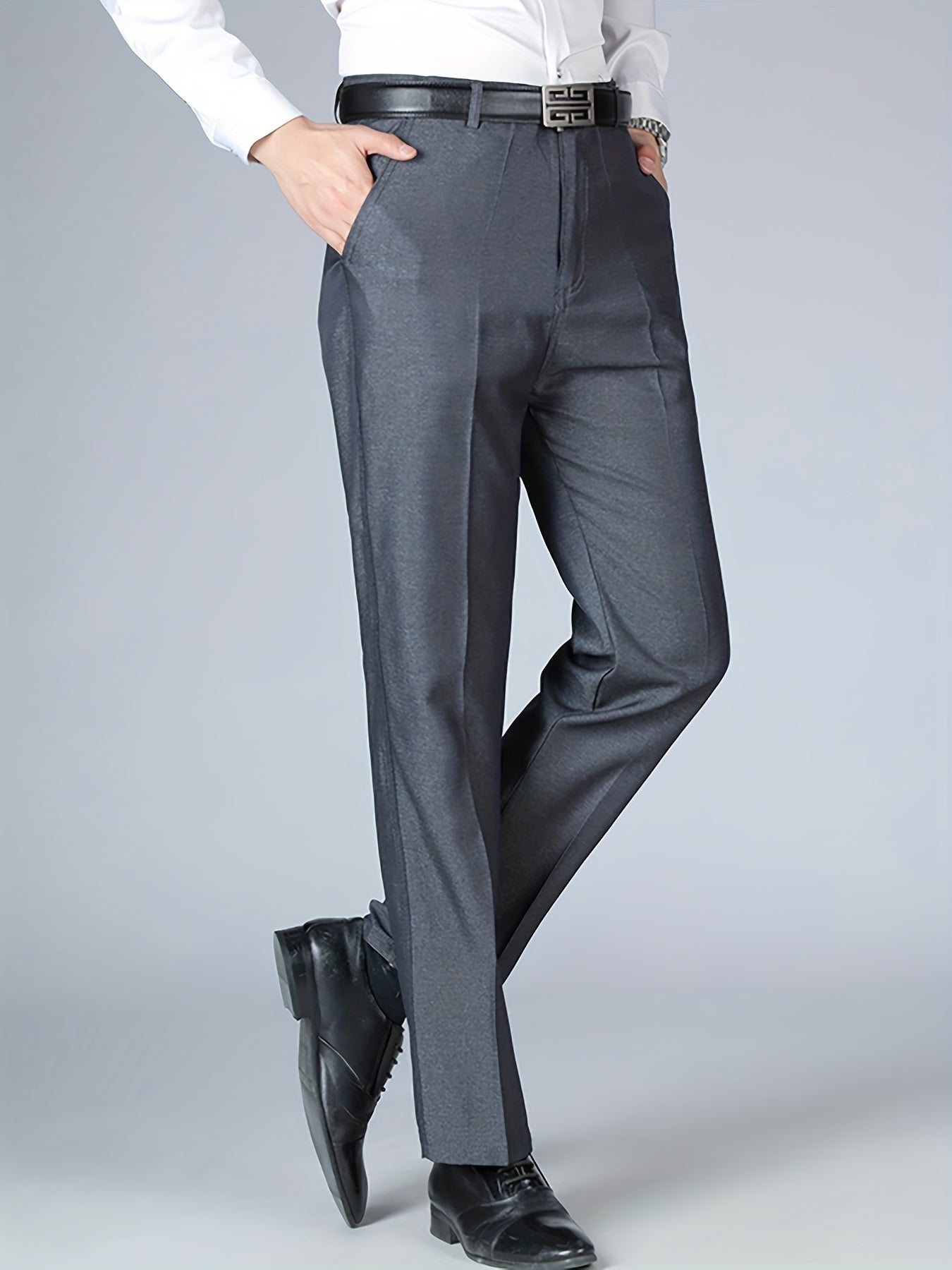 Men's Slim Fit Solid Dress Pants No Iron Formal Suit Trousers