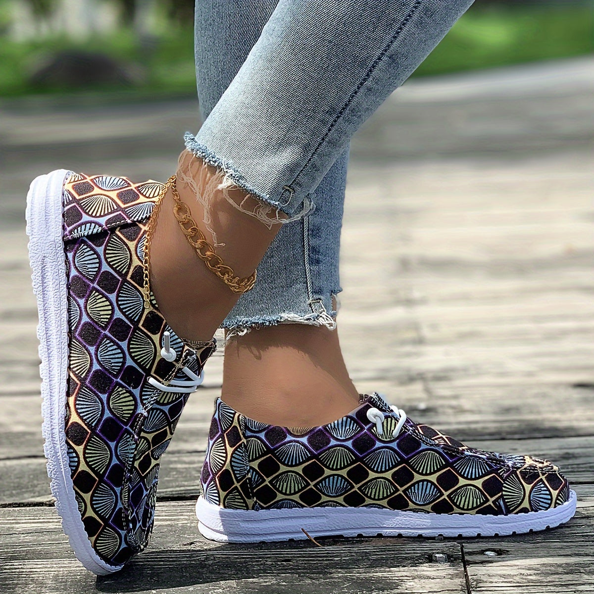 Print Walking Shoes Lightweight Low Top Travel Sport Flat Shoes Women's