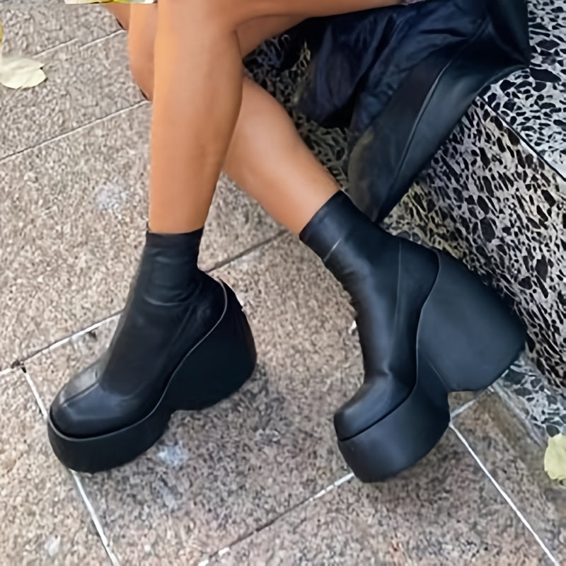 Women's Chunky Heel Short Boots Thermal Square Toe Faux Leather Boots