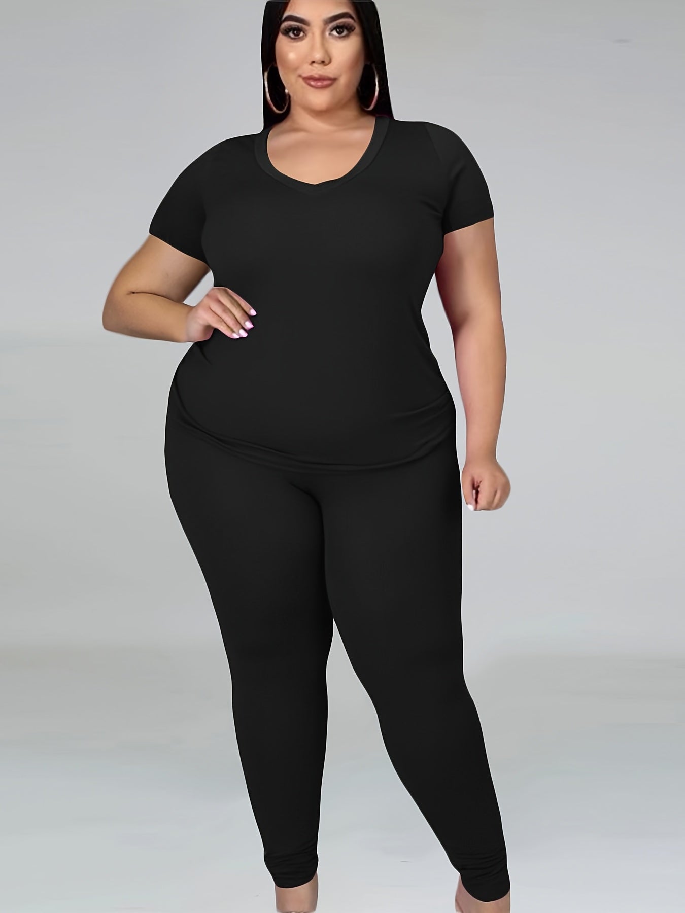 V Neck T shirt & Pants Workout Set