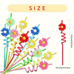24pcs Daisy Flower Drinking Straws with Cleaning Brush for Summer Birthday Party