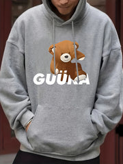 Teddy Bear Print Hoodie Men's Casual Graphic Pullover Hoodie