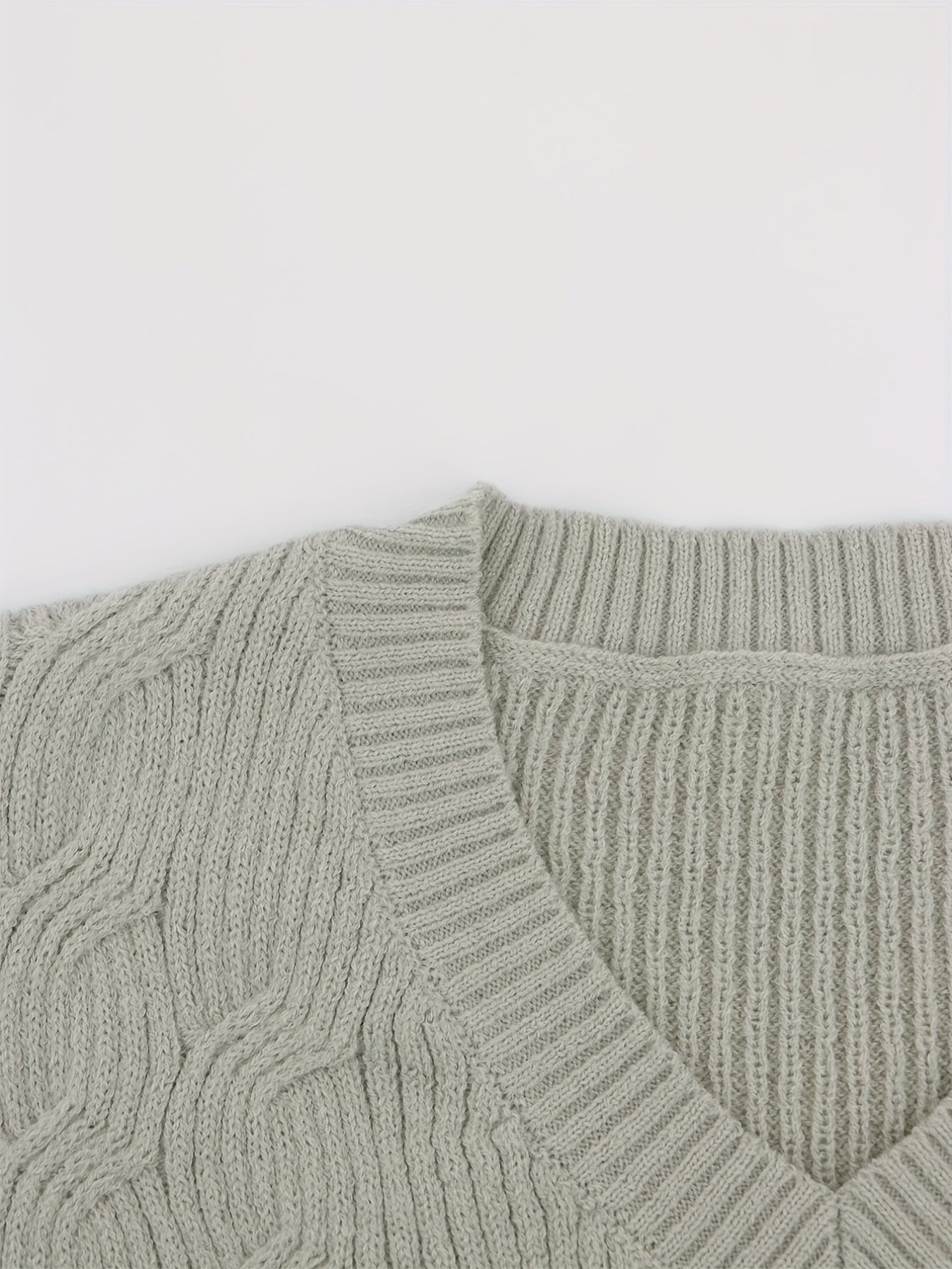 Solid Cable Long Sleeve Sweater V Neck Jumper