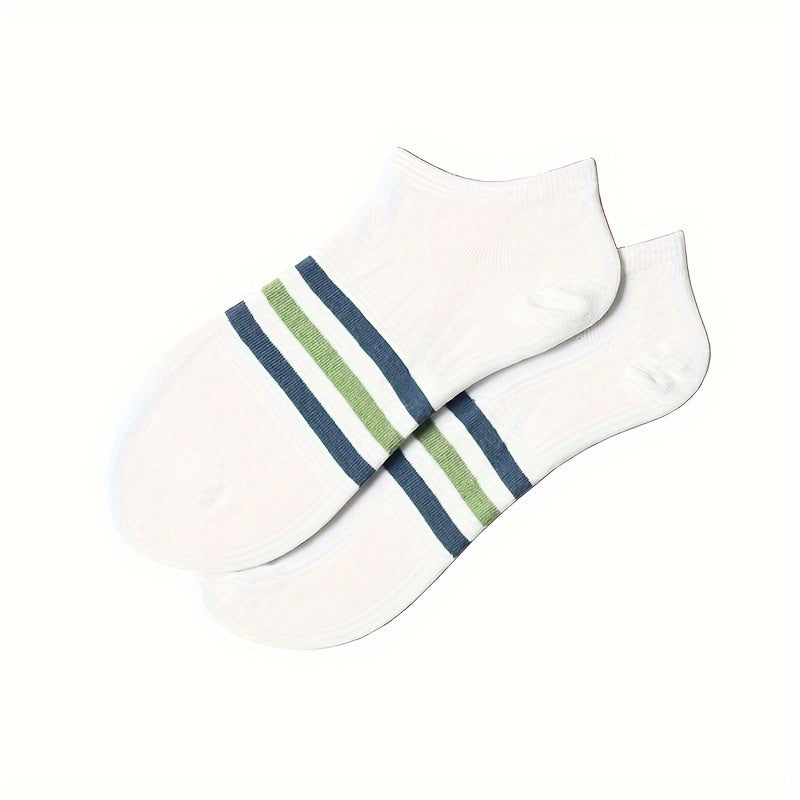 Men's Striped Liner Anklets Socks Cotton Blend Soft Breathable Sweat Absorbent