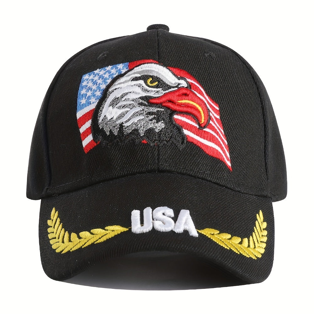 Men's Eagle & Flag Embroidered Baseball Cap, Adjustable Trucker Hat