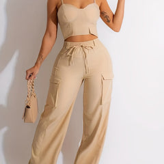Women's Spaghetti Crop Vest & Drawstring Pants Set