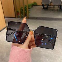 Square Sunglasses Rivet Decor Gradient Glasses UV400