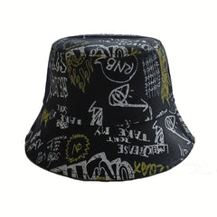 Letter Graffiti Bucket Hat Large Brim Sun Hat Men Women Outdoor Casual