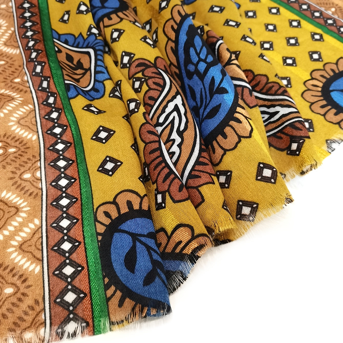 Bohemian Paisley Print Scarf Vintage Frayed Edge Long Shawl
