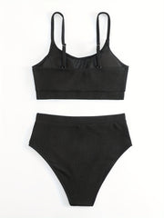 Ribbed Knit Bikini Set Padded Cami Top & Panty Swimsuit
