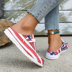 Women's Flag Pattern Flat Loafers Slip On Canvas Shoes