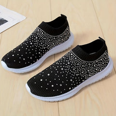 Women's Rhinestone Sock Shoes Low Top Slip On Sports Shoes