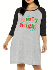 Star Slogan Print Raglan Sleeve Sleep Dress