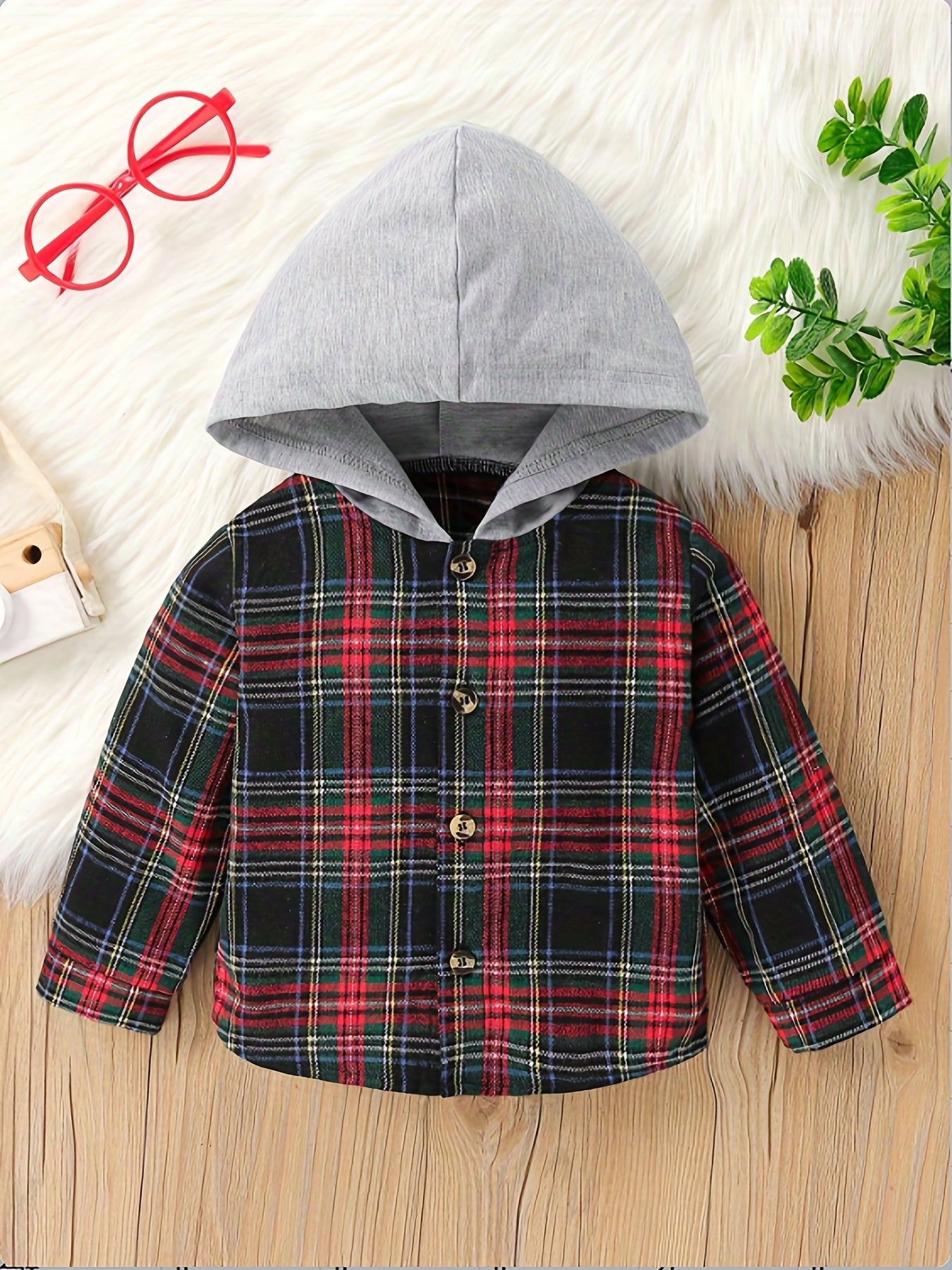 Baby Boys Plaid Shirt Hoodie for Spring and Autumn