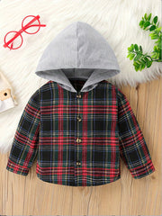 Baby Boys Plaid Shirt Hoodie for Spring and Autumn
