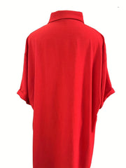 Solid Short Sleeve Button Up Shirt Dress