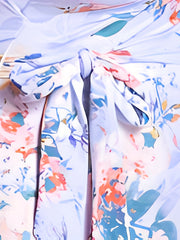 Floral Print Surplice Neck One Piece Swimsuit With Belt