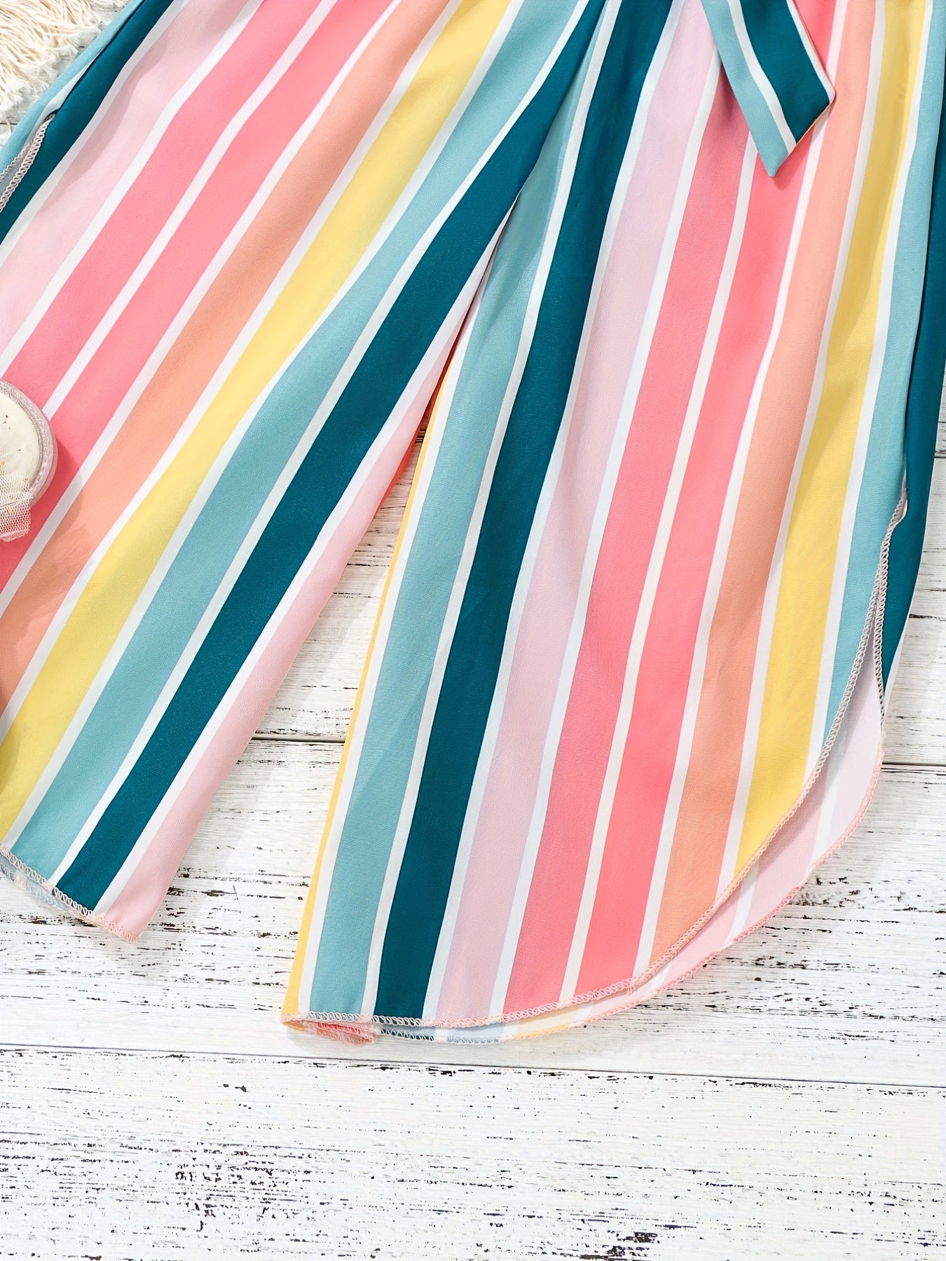 Girls Cutout Shoulder Tank Top and Striped Pants Set