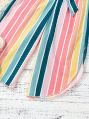 Girls Cutout Shoulder Tank Top and Striped Pants Set