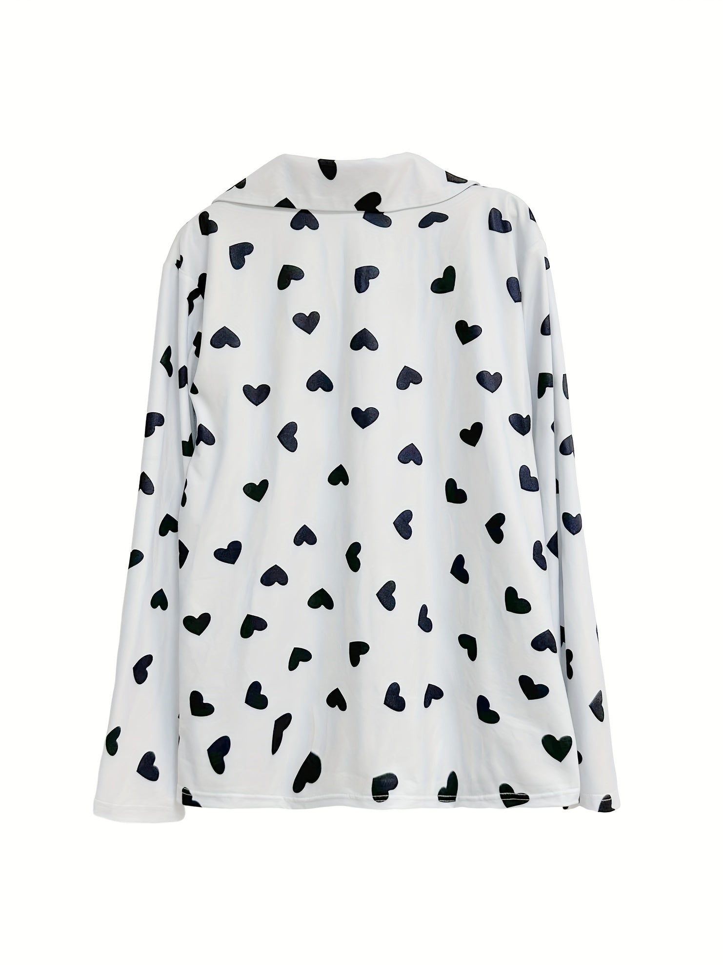 Heart Print Long Sleeve Lounge Two Piece Set