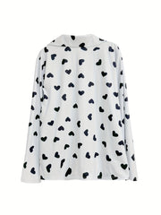 Heart Print Long Sleeve Lounge Two Piece Set