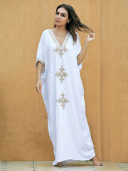 Boho Kaftan Dress Women's Plus Embroidered Maxi Beachwear Kaftan Dress