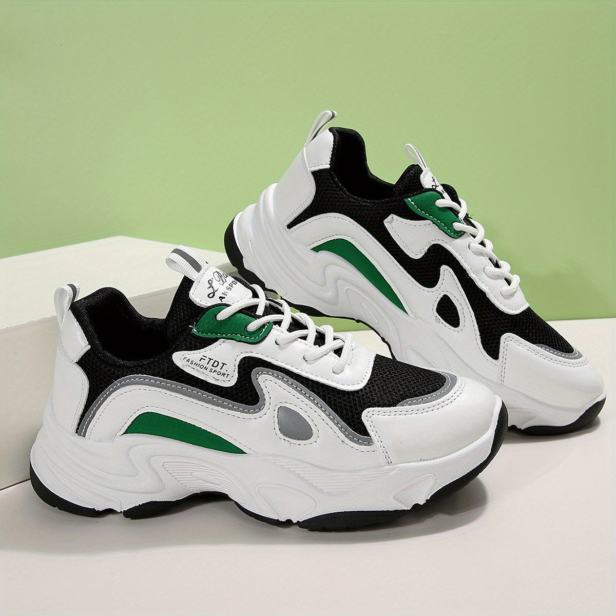 Women's Colorblock Chunky Sneakers Lace Up Running Shoes