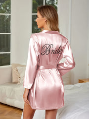Long Sleeve V Neck Night Robe with Belt