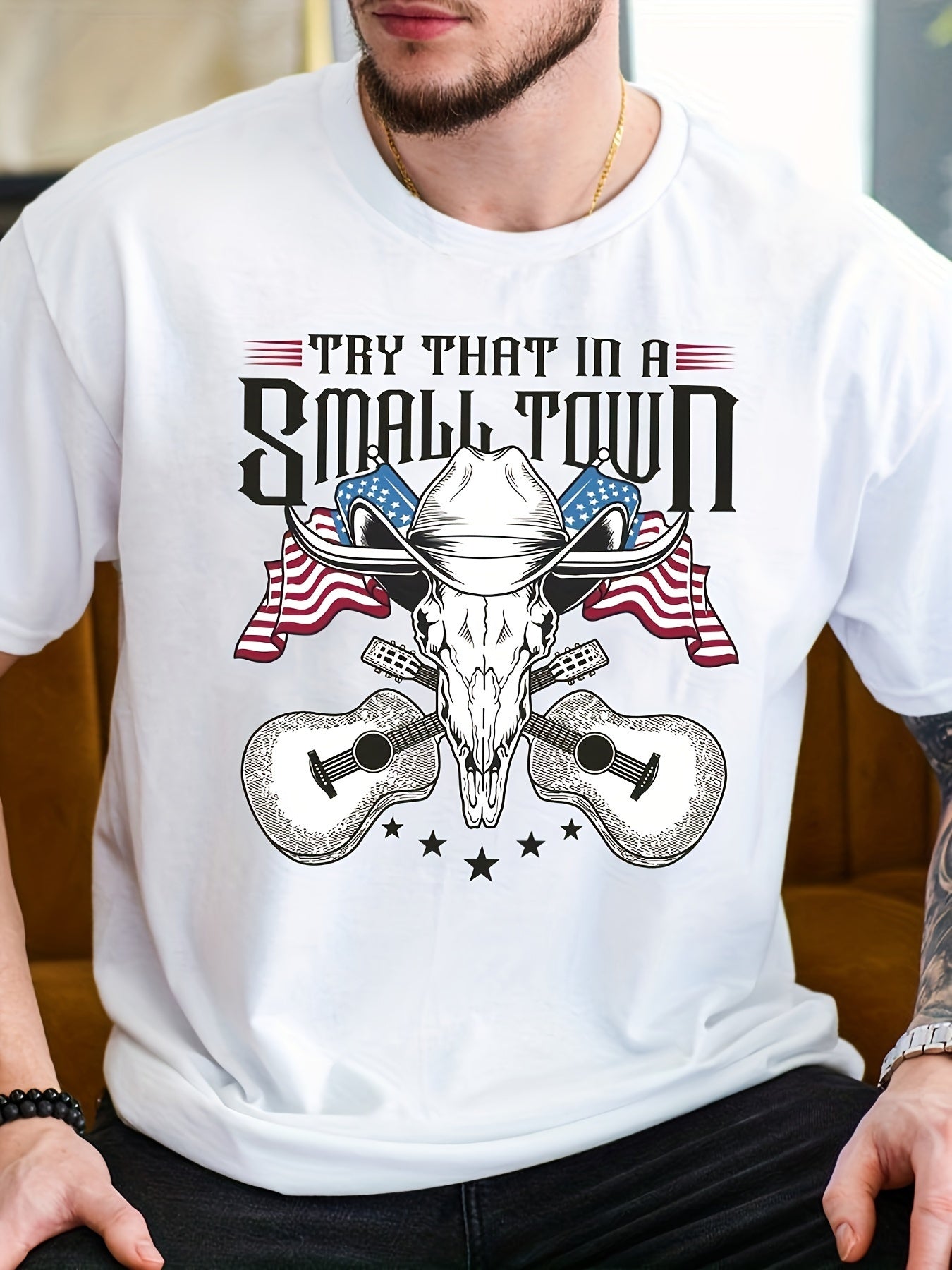 ''TRY THAT IN A SMALL TOWN'' Pattern Print Men's Short Sleeve Comfy T shirt